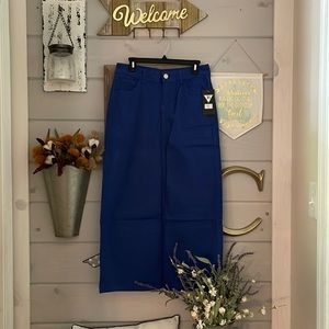 Long classic blue denim skirt